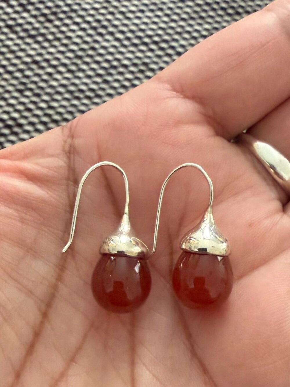 Geegee Carnelian Natural Stone Bell Hook Earring in Sterling Silver